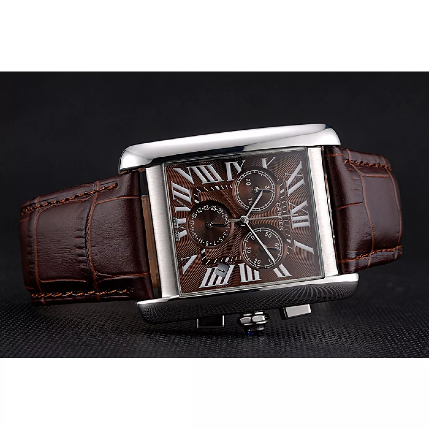 Best AAA Replica Sites Cartier Tank MC Brown Dial Stainless Steel Case Brown Leather Bracelet 622692 0202