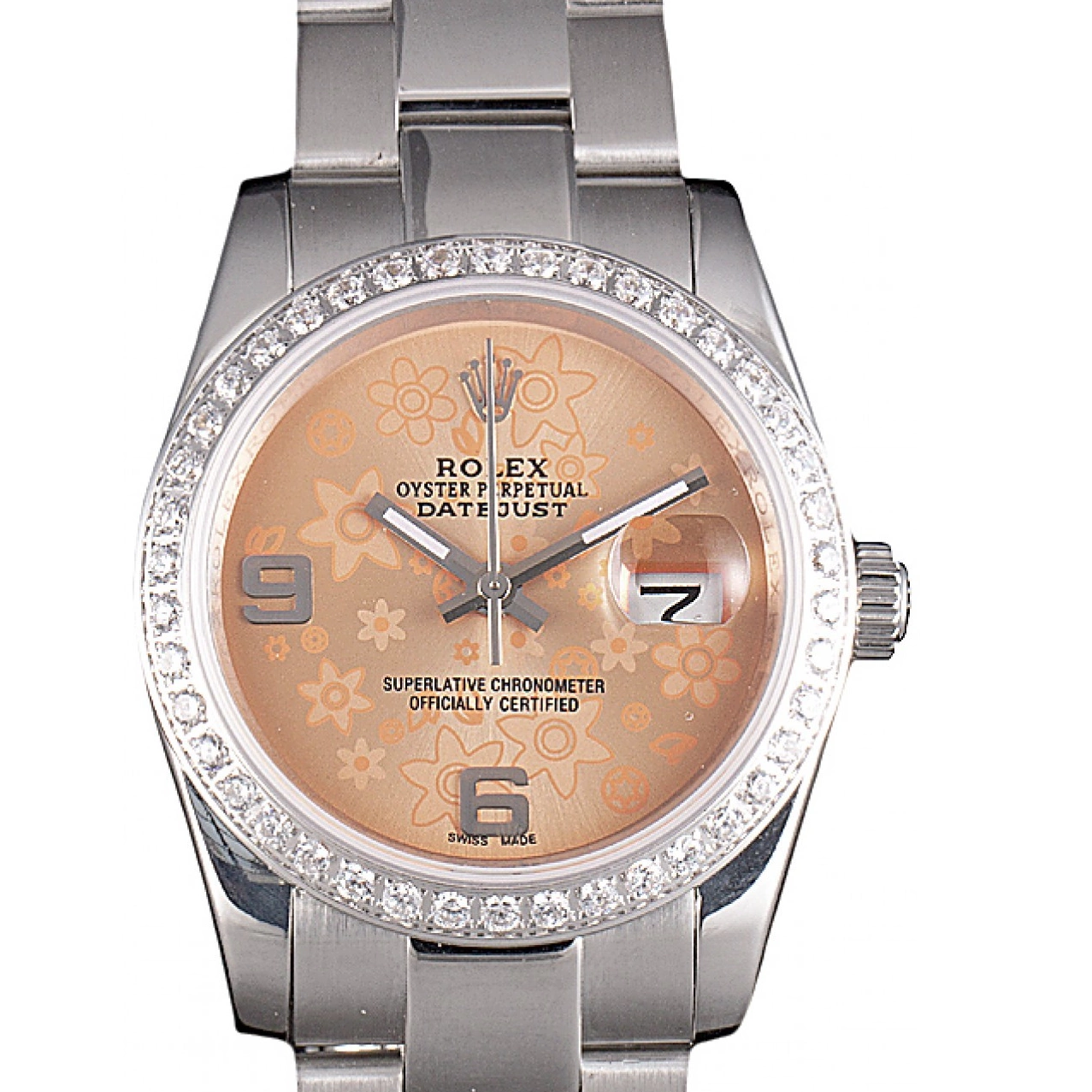 Good Copy Rolex Watches Polished Plated Datejust Orange Diamond Rolex Steel Stainless Dial Flowers 0220