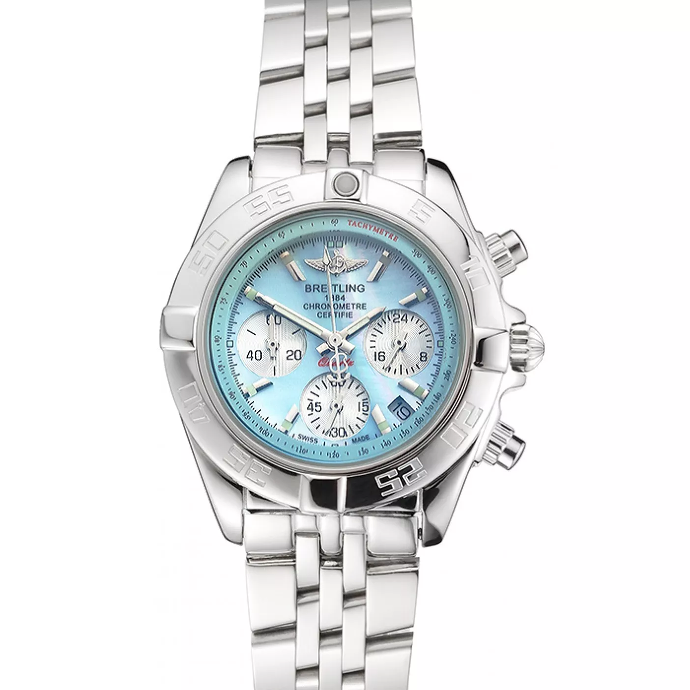 Breitling Chronomat Quartz Light Blue Dial Stainless Steel Case And Bracelet 0205