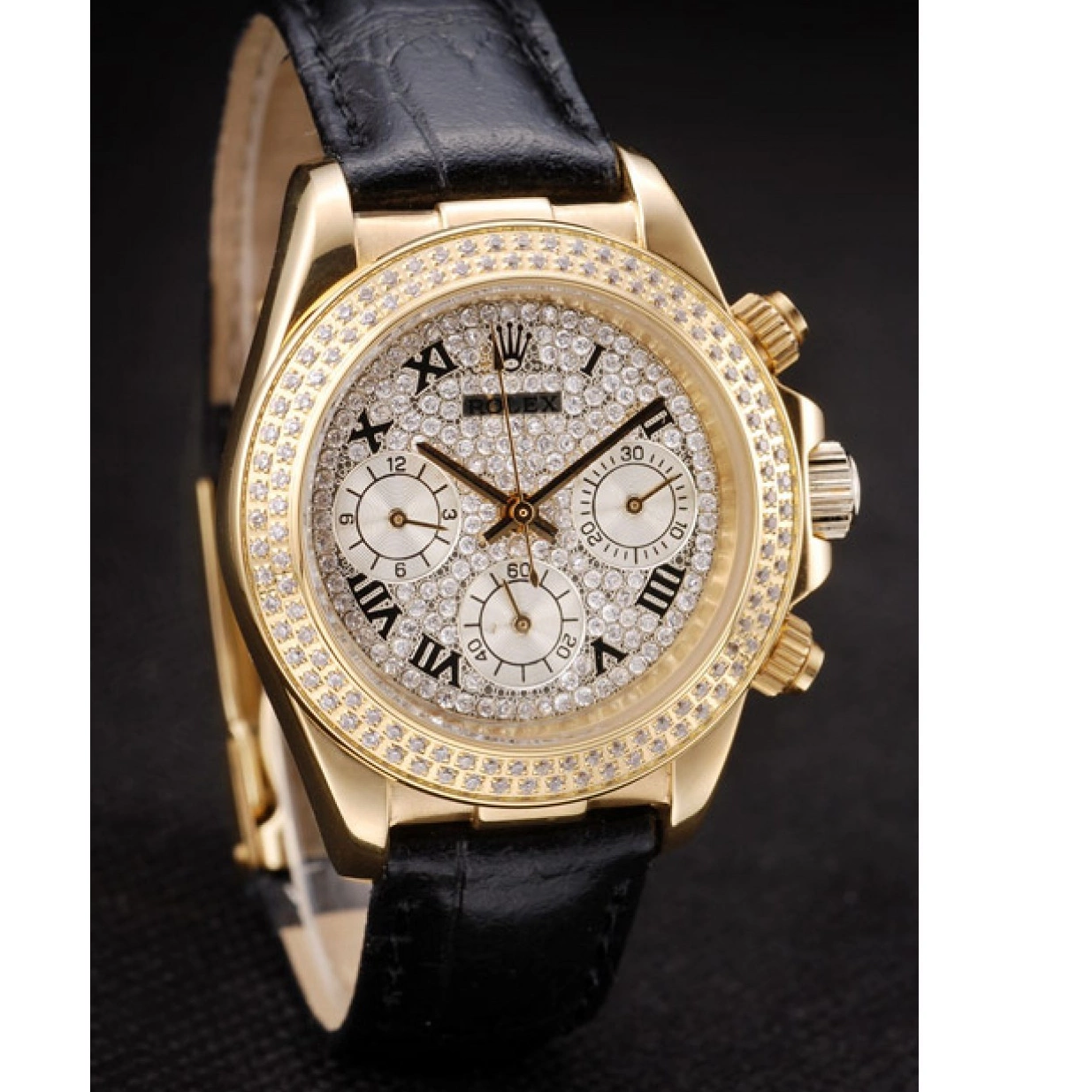 Best AAA Replica Sites Lady Case Rolex Bezel 98238 Crystal Daytona Studded Crystal Gold Dial Studded 0220