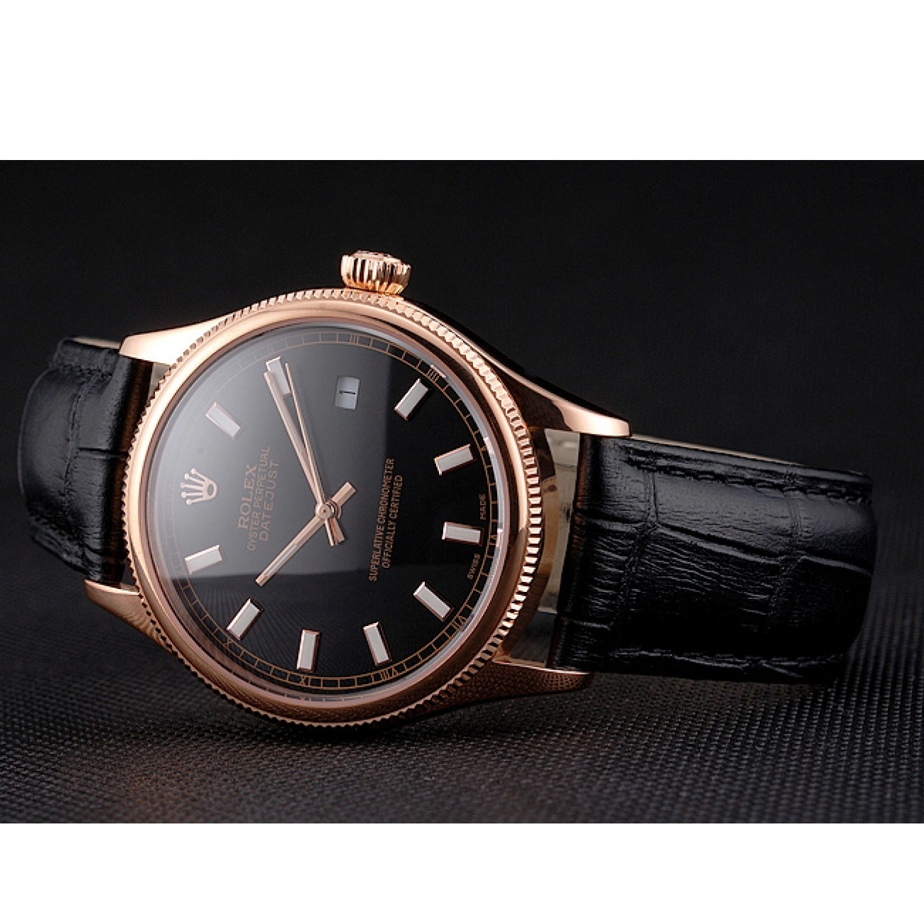 AAA Replica Watches Rose Rolex Dial Strap Gold Leather Datejust Black Black Case Swiss 0222