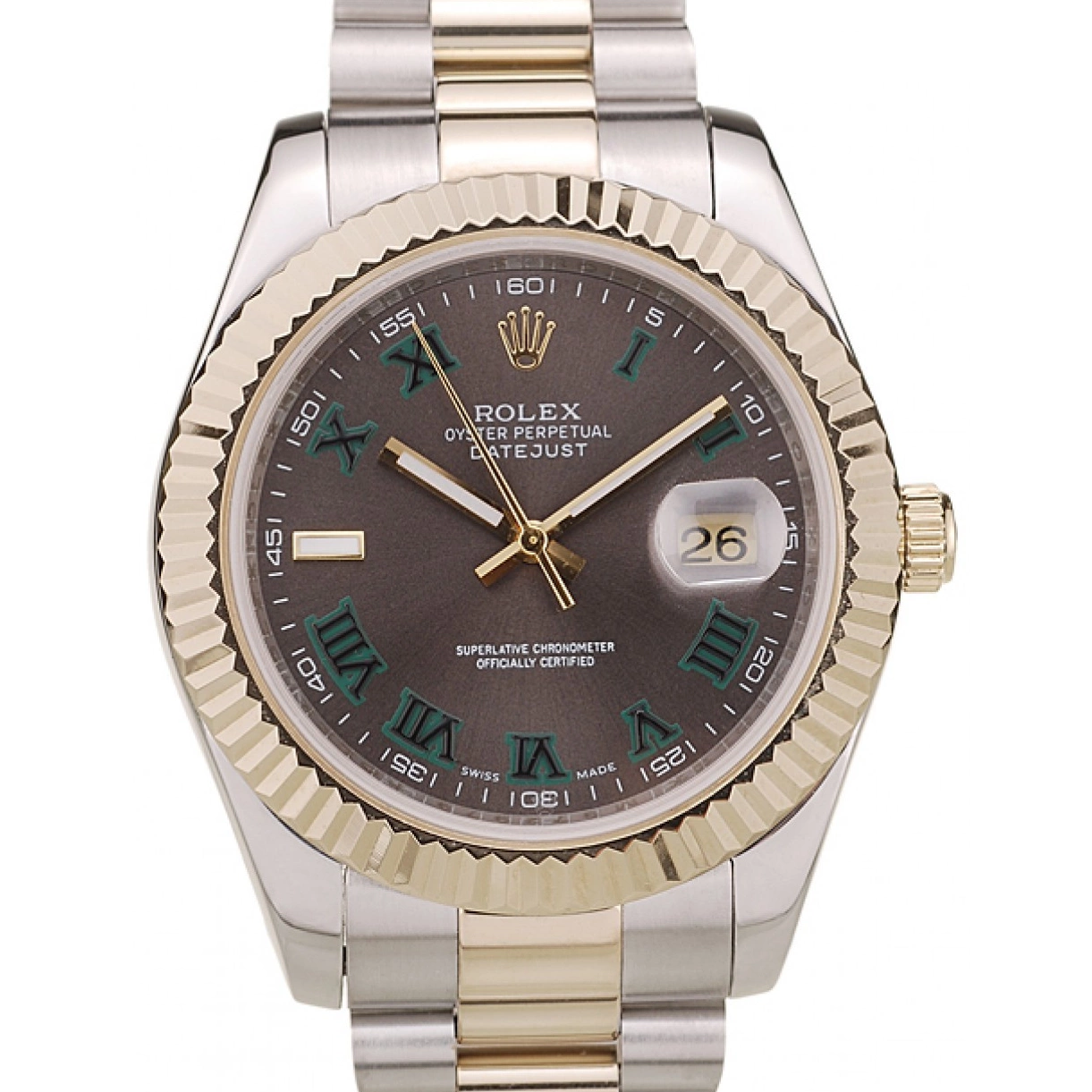 Best AAA Replica Sites Pattern Bezel Rolex Dial Gold Ribbed Brown DateJust 0219