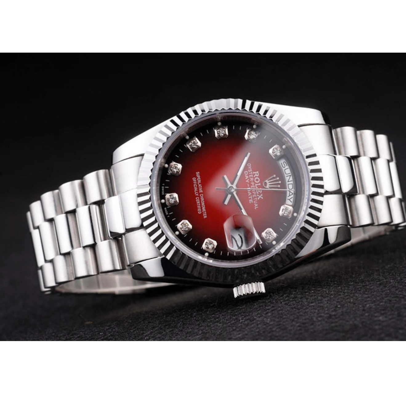 Good Copy Rolex Watches Stainless Day-Date Red Steel Rolex Polished Two Dial Tone 0213