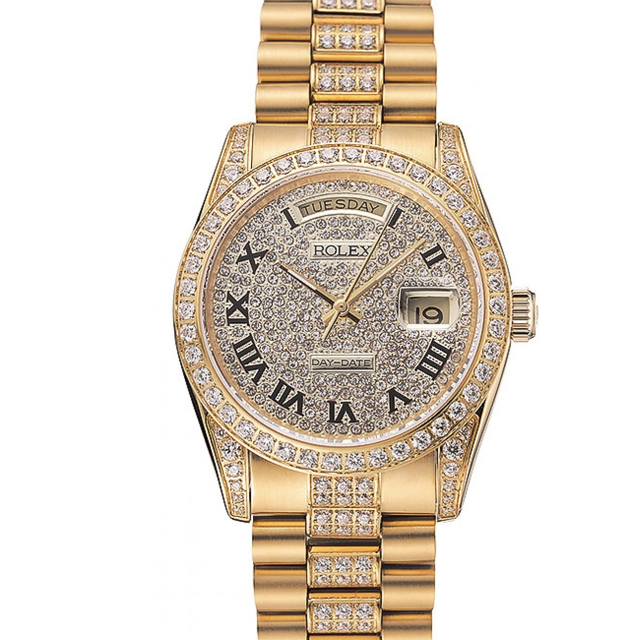 Best AAA Replica Sites Rolex Day-Date Diamond Pave Dial Bracelet Swiss Diamond 1453956 Gold 0220