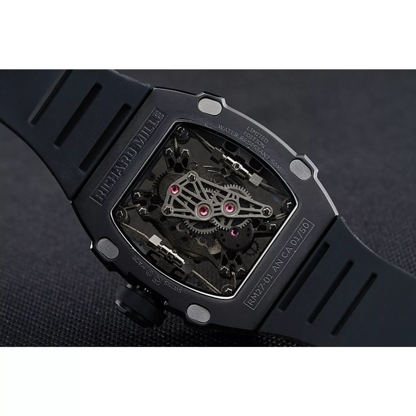 Good Copy Rolex Watches Richard Mille Tourbillion Rafael Nadal RM 27-01 Black Case Black Rubber Bracelet 1454253 0202