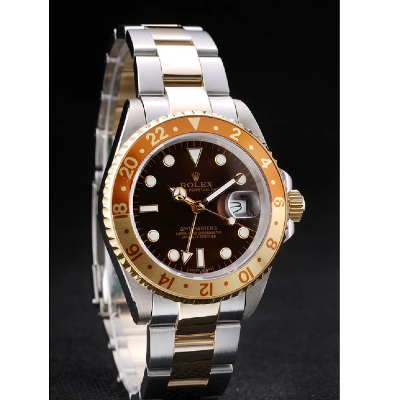 Best AAA Replica Sites Gold Ceramic Master Brown Rolex Colored Bezel Dial Watch GMT II 0208