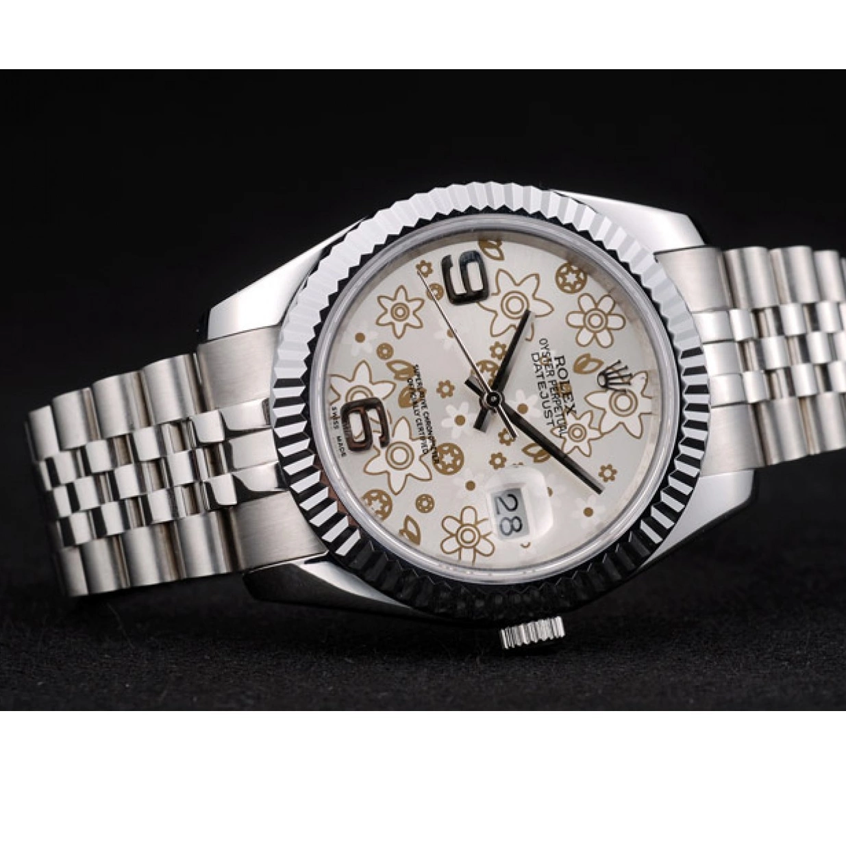 Best AAA Replica Sites Rolex 41983 DateJust Dial Ribbed Silver Bezel Flower Stainless Steel 0212