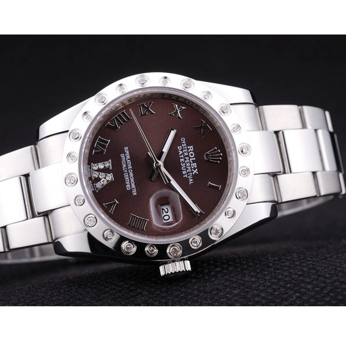 Best AAA Replica Sites 7466 Diamond Rolex Bezel Brown Datejust Dial 0224