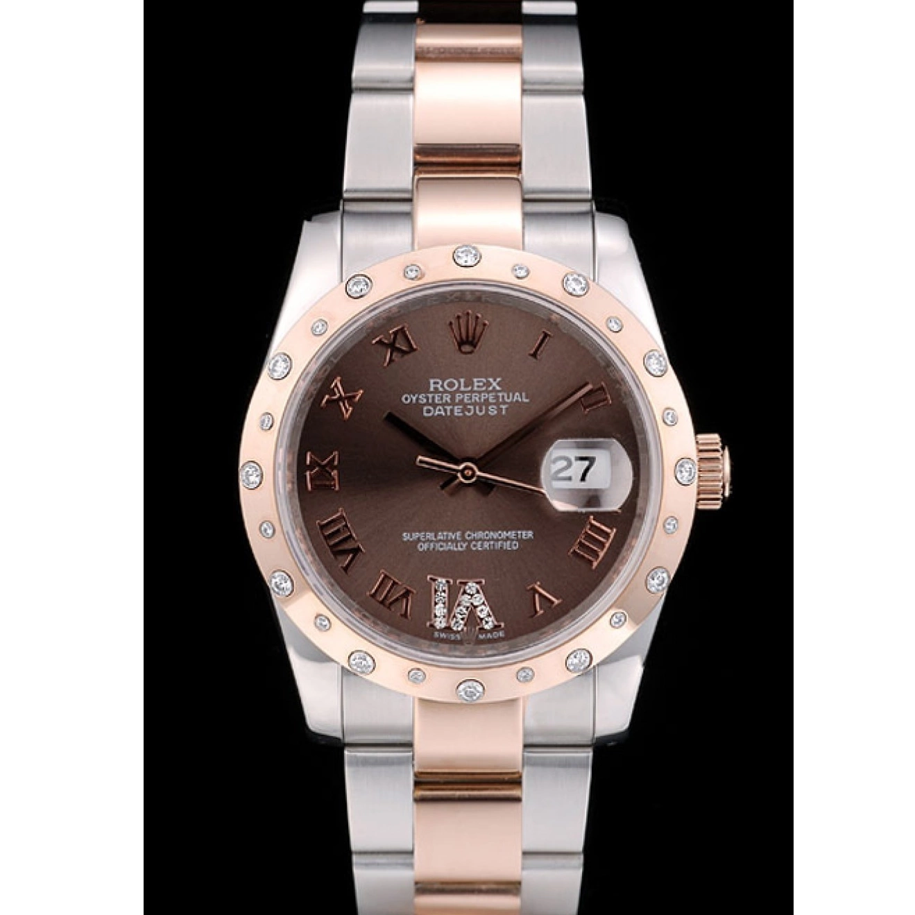 Good Copy Rolex Watches Dial 41994 DateJust Rolex Brushed Steel Brown Case Stainless Diamond Plated 0210