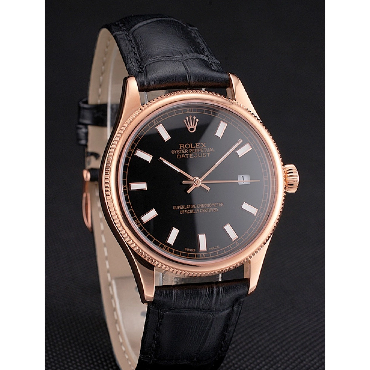 AAA Replica Watches Rose Rolex Dial Strap Gold Leather Datejust Black Black Case Swiss 0222