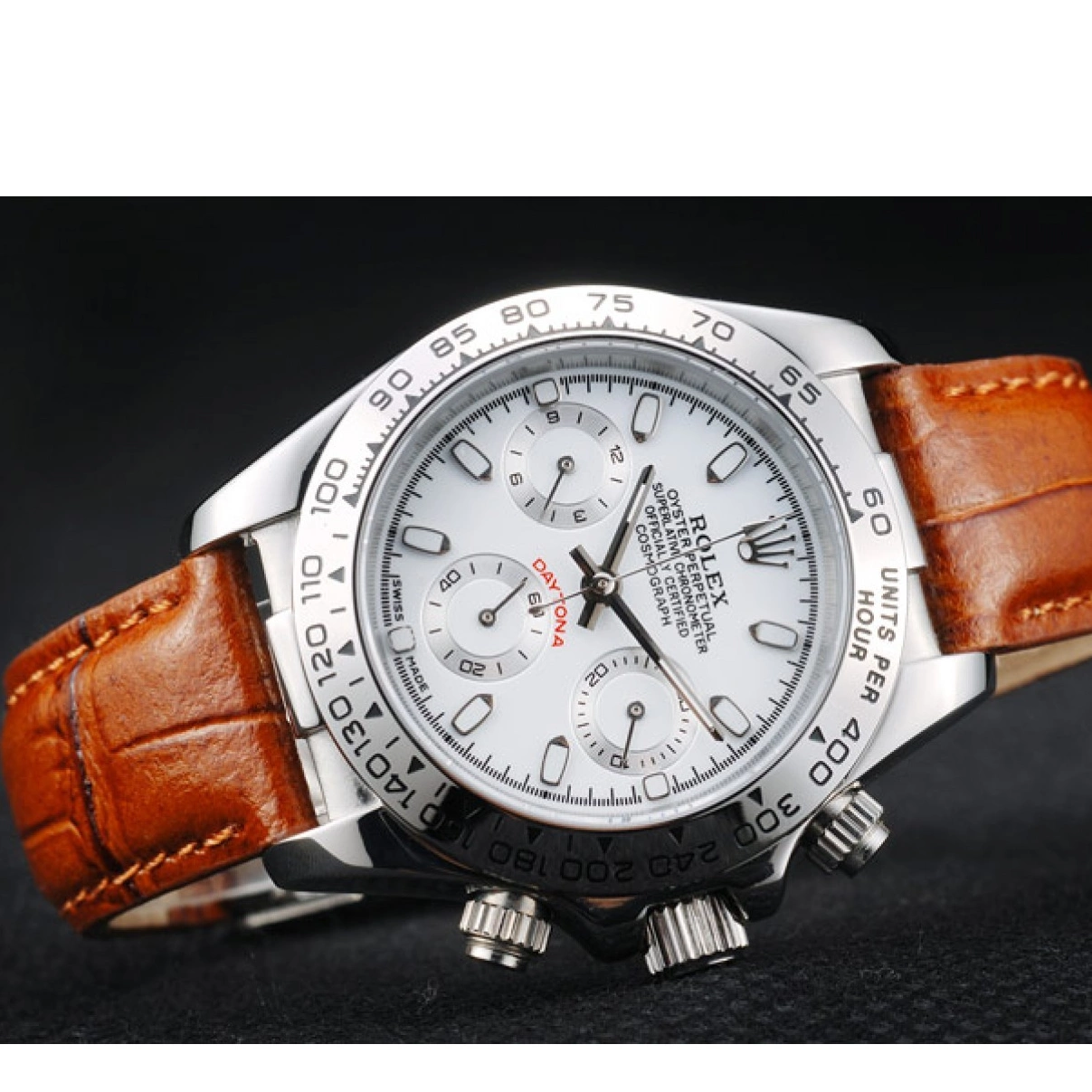 Best AAA Replica Sites Rolex Case Brown Stainless Tachymeter White Leather Steel Lady Strap Dial Daytona 0222