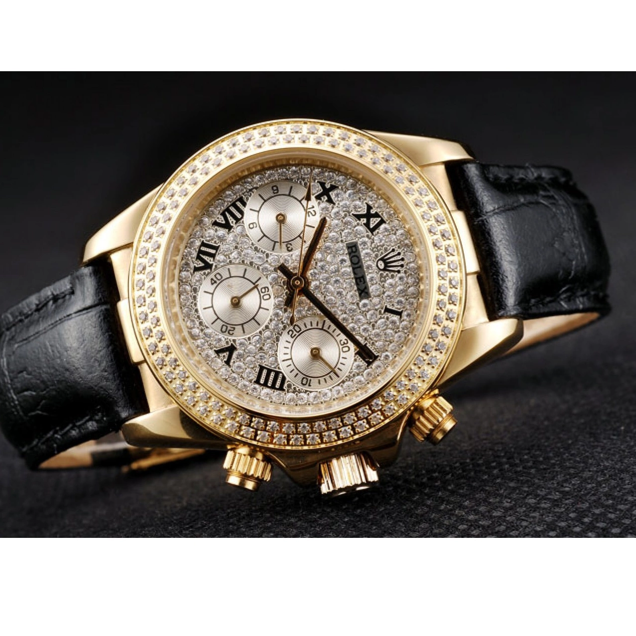 Best AAA Replica Sites Lady Case Rolex Bezel 98238 Crystal Daytona Studded Crystal Gold Dial Studded 0220