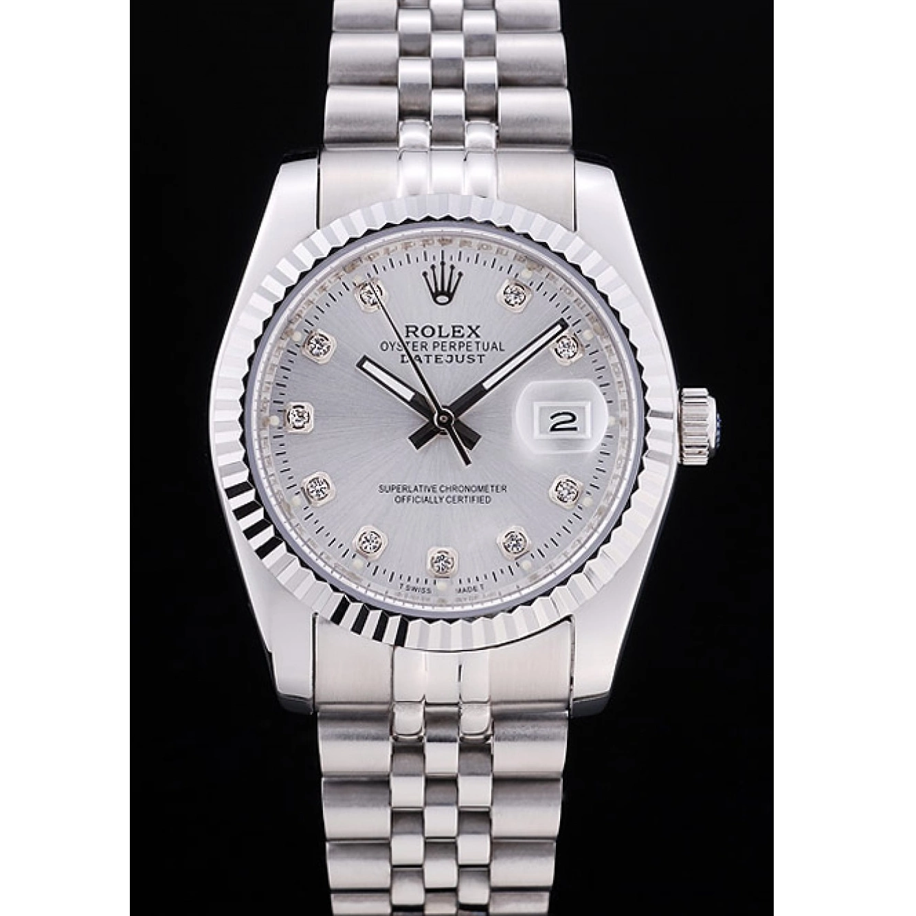 Best AAA Replica Sites Datejust Silver Bezel Rolex Dial Ribbed Diamonds 7455 0219