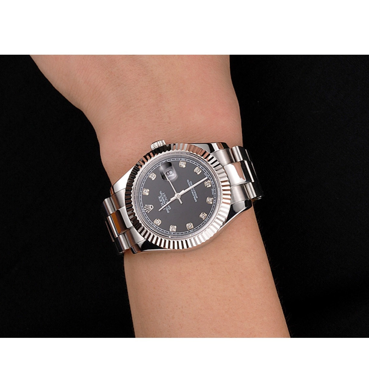 Good Copy Rolex Watches Rolex Swiss Dimond Hour And Marks Case Stainless Datejust Bracelet Steel Dial Black 0220