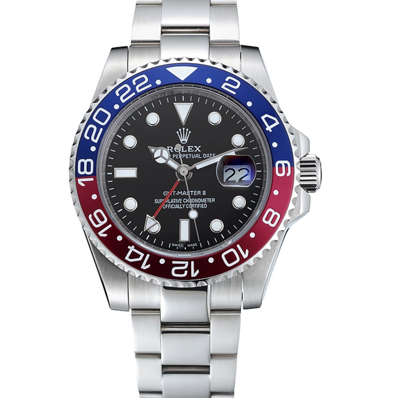 Best AAA Replica Sites Master Rolex Red Rose Dial Black Bezel II Blue Watch GMT 0218