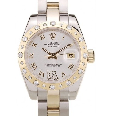 AAA Replica Watches Stainless Steel White Rolex DateJust Plated Diamond Case Brushed Dial 0223