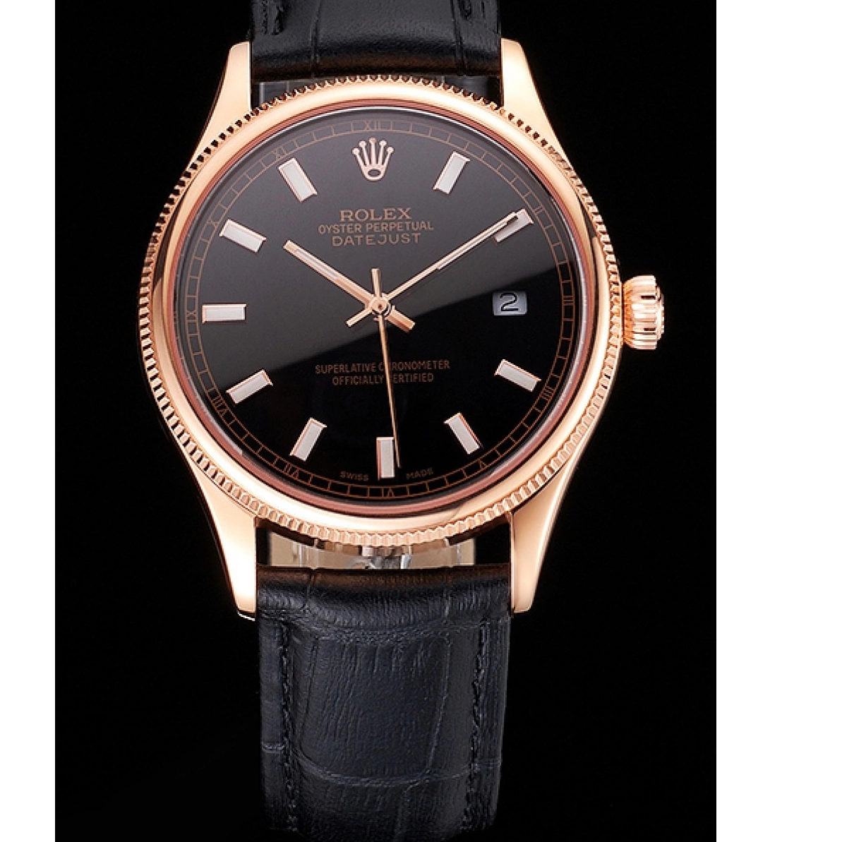 AAA Replica Watches Rose Rolex Dial Strap Gold Leather Datejust Black Black Case Swiss 0222