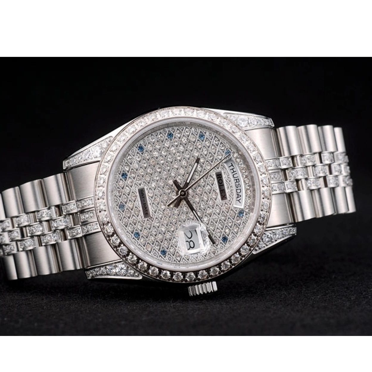 Good Copy Rolex Watches Diamond 41985 Plated Plated Stainless Steel Bracelet Dial DayDate Diamond Rolex 0219