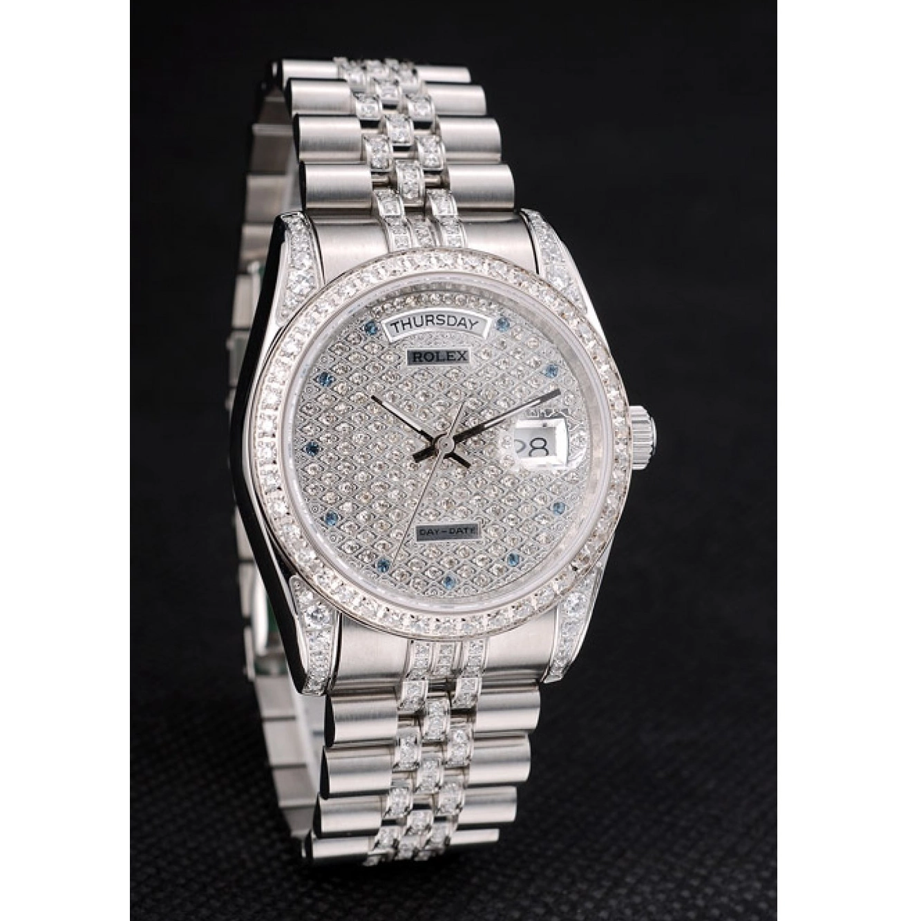 Good Copy Rolex Watches Diamond 41985 Plated Plated Stainless Steel Bracelet Dial DayDate Diamond Rolex 0219