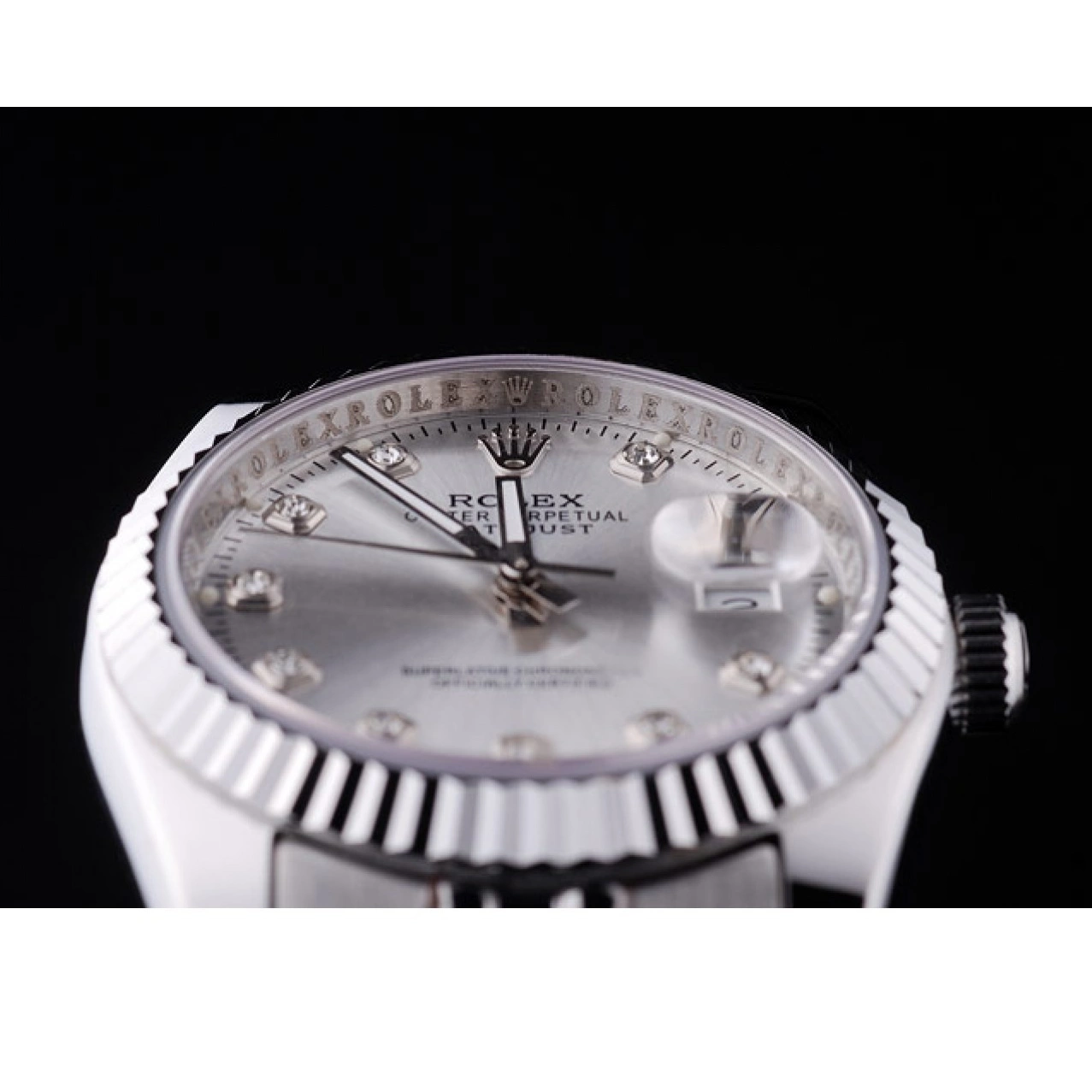 Best AAA Replica Sites Datejust Silver Bezel Rolex Dial Ribbed Diamonds 7455 0219