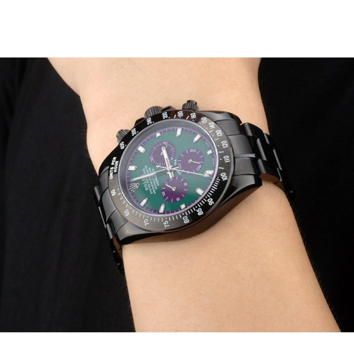 AAA Replica Watches Ion Dial Plated Green Tachymeter Steel Stainless 80246 Rolex Black Strap Black Daytona 0215