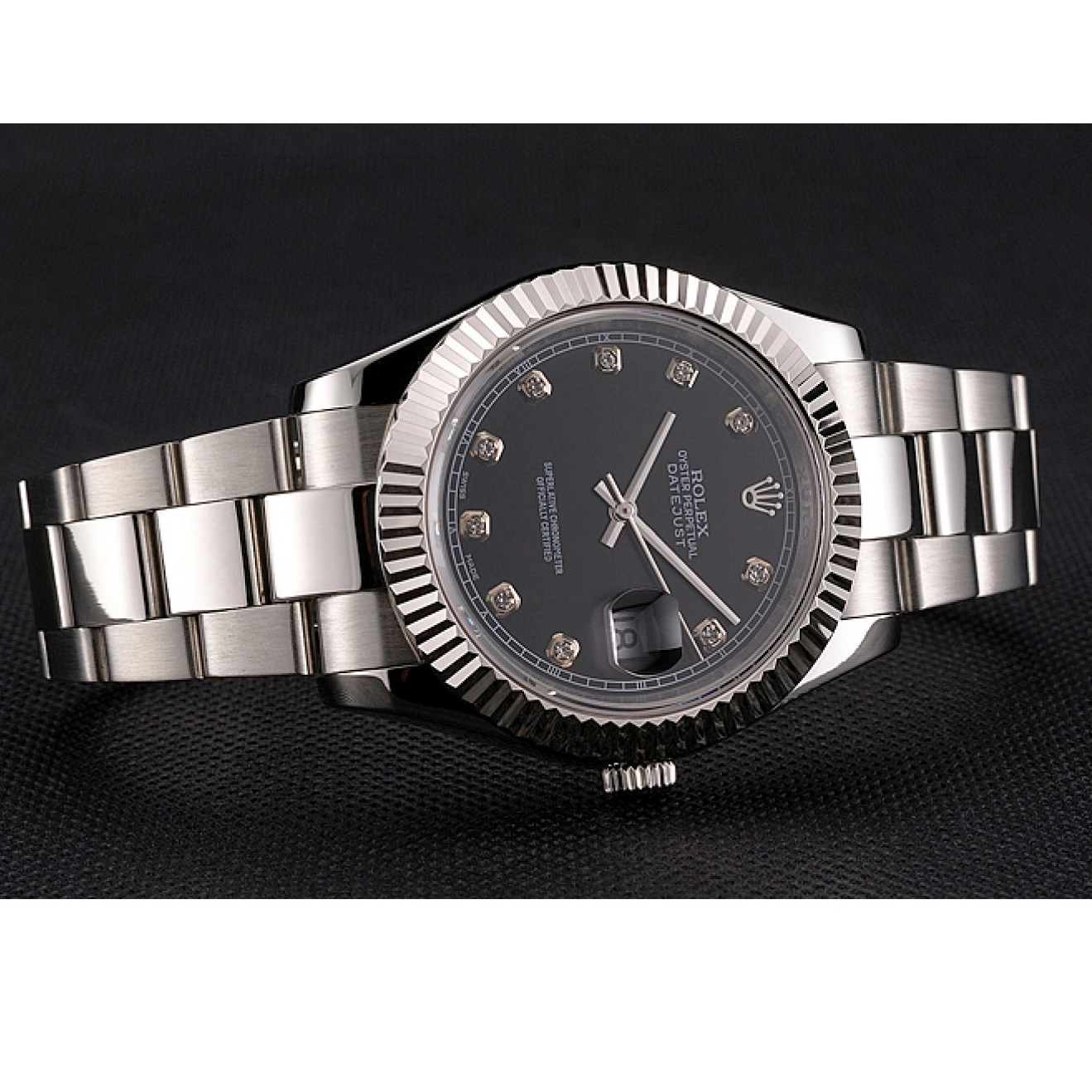 Good Copy Rolex Watches Steel Case Dimond Dial Swiss Marks And Datejust Stainless Bracelet Rolex Hour Black 0219