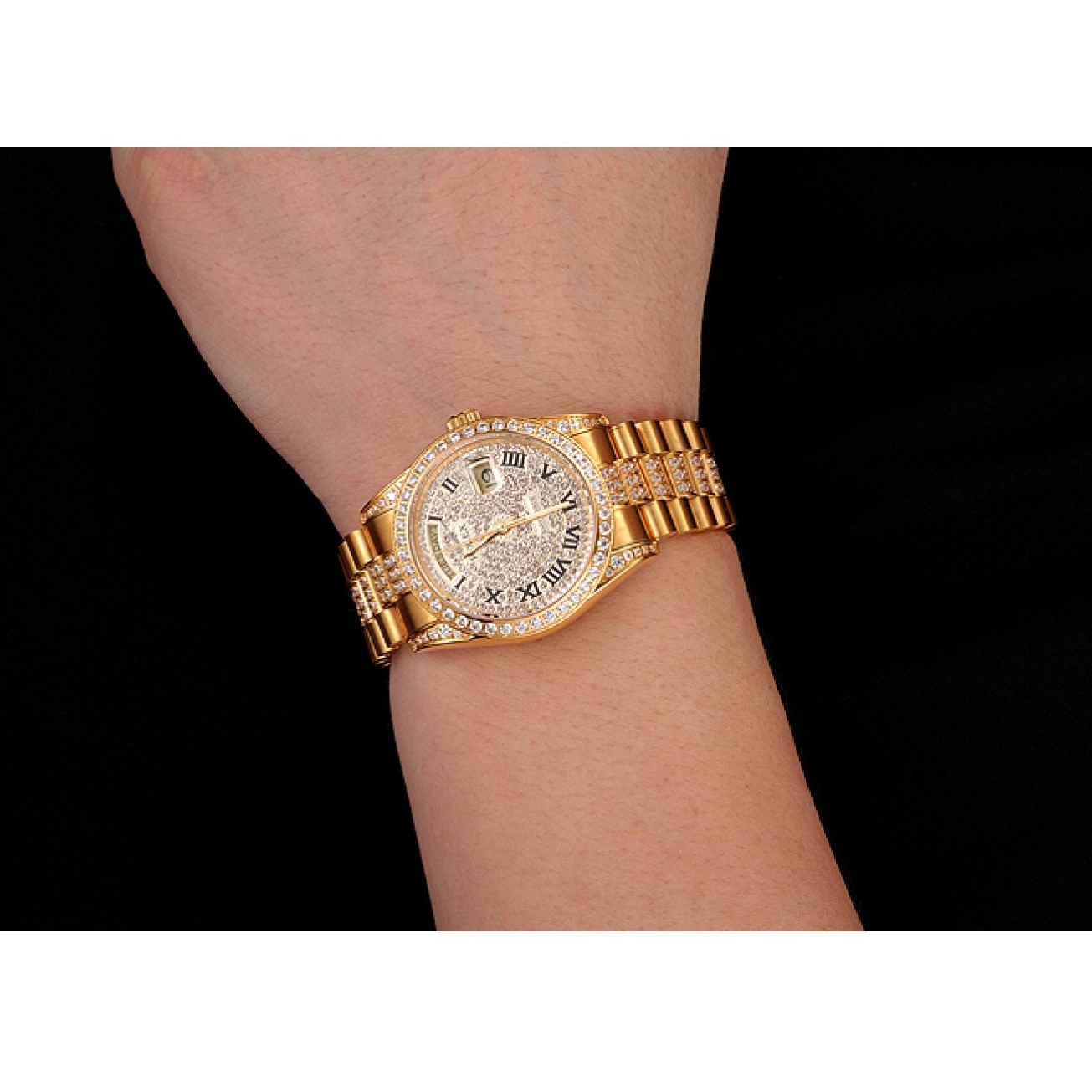 Best AAA Replica Sites Rolex Day-Date Diamond Pave Dial Bracelet Swiss Diamond 1453956 Gold 0220