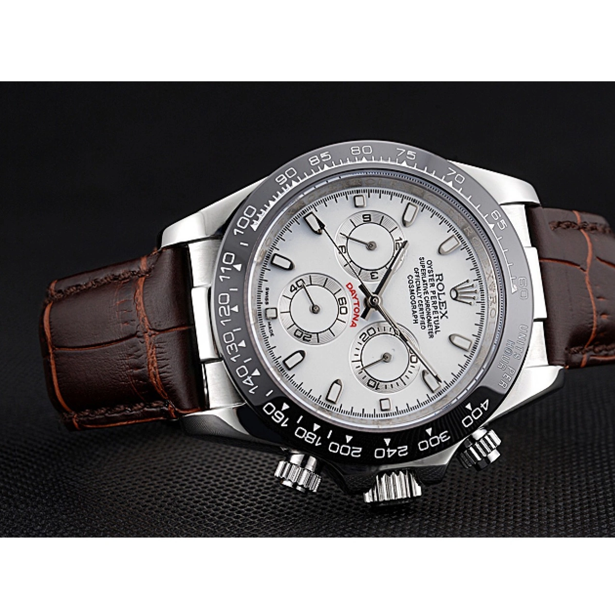 Good Copy Rolex Watches Daytona Cosmograph Brown Rolex Leather Steel Case White Bracelet Stainless Dial 622631 0213