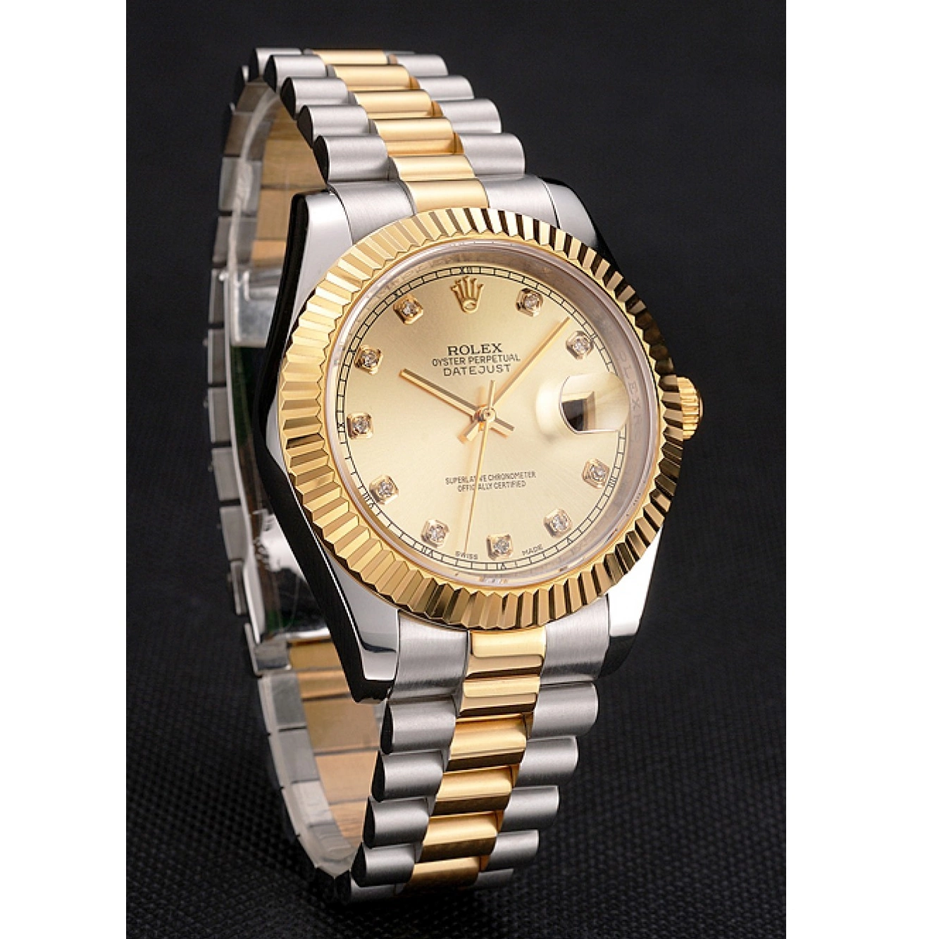 AAA Replica Watches Datejust Swiss Tone Bracelet Gold Dial Case Two Stainless Rolex Steel And Bezel 0219