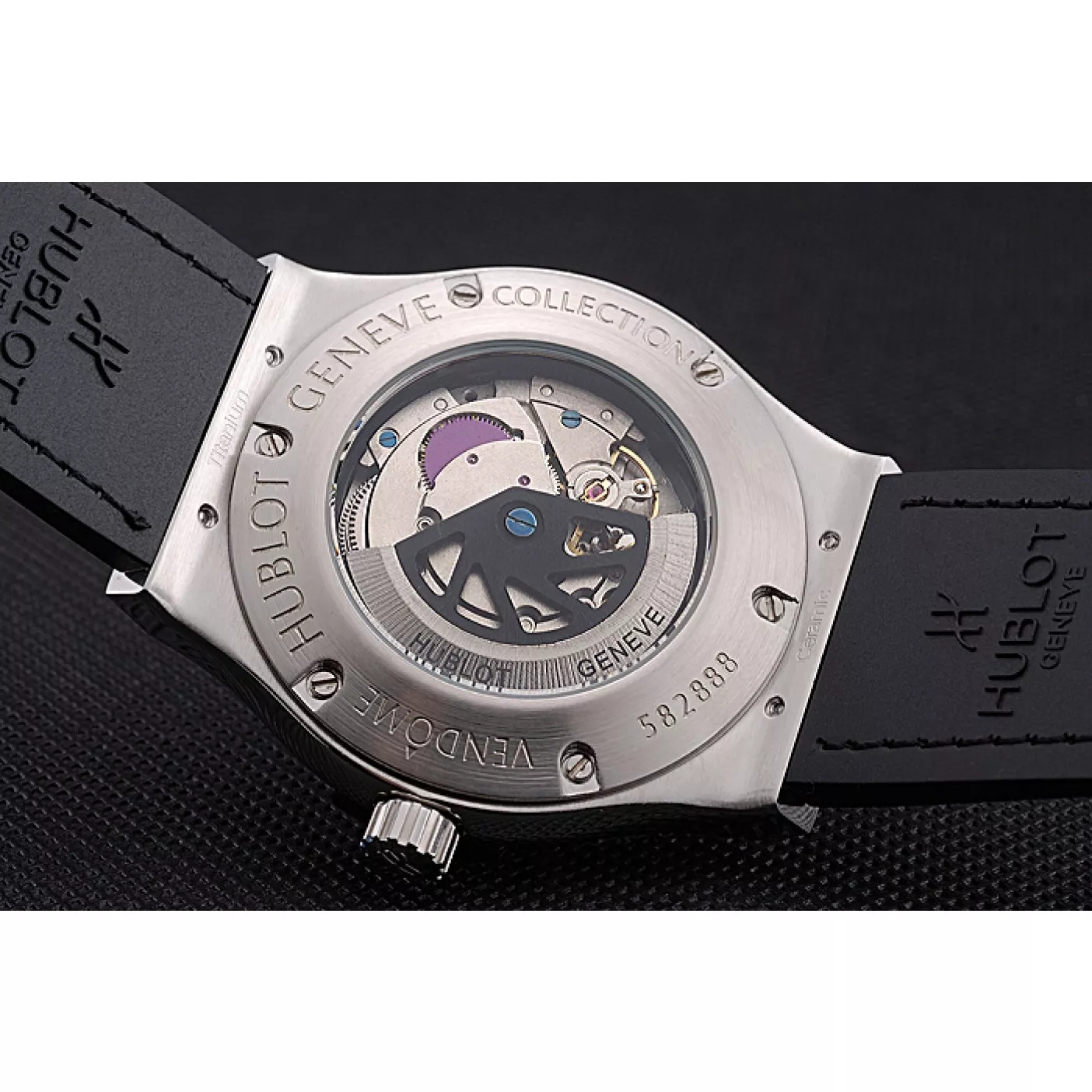 Best AAA Replica Sites Hublot Classic Fusion Diamond Skull Dial Stainless Steel Case Black Leather Strap 622814 0203