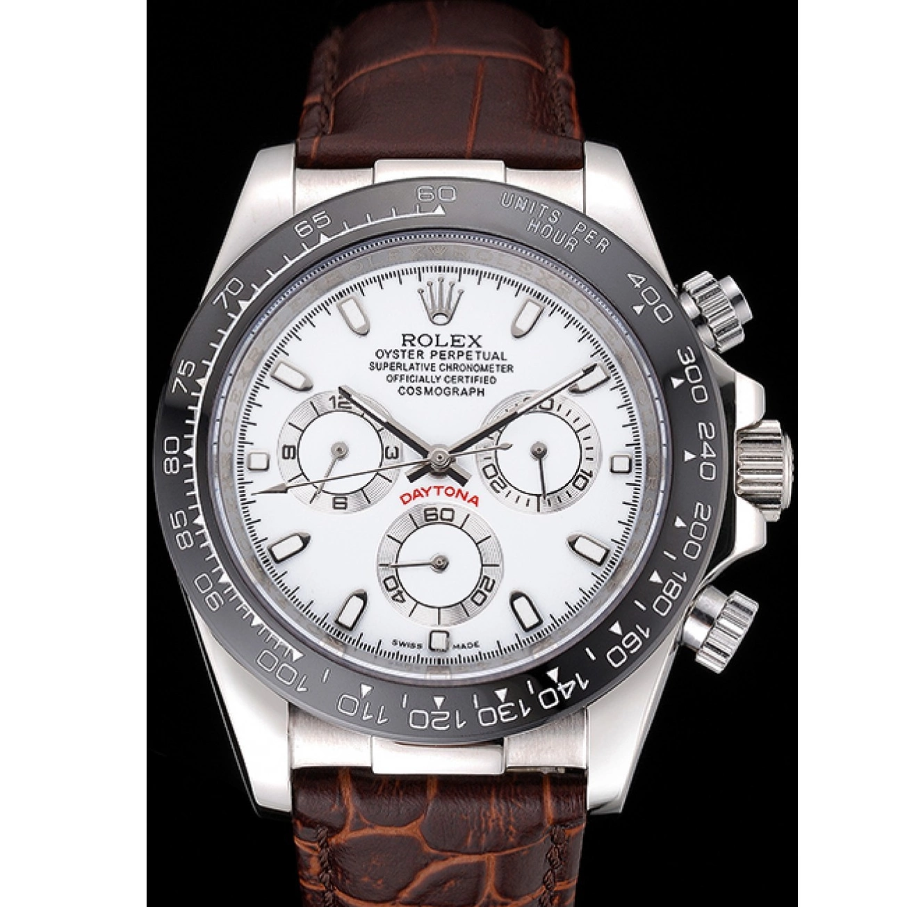 Good Copy Rolex Watches Daytona Cosmograph Brown Rolex Leather Steel Case White Bracelet Stainless Dial 622631 0213