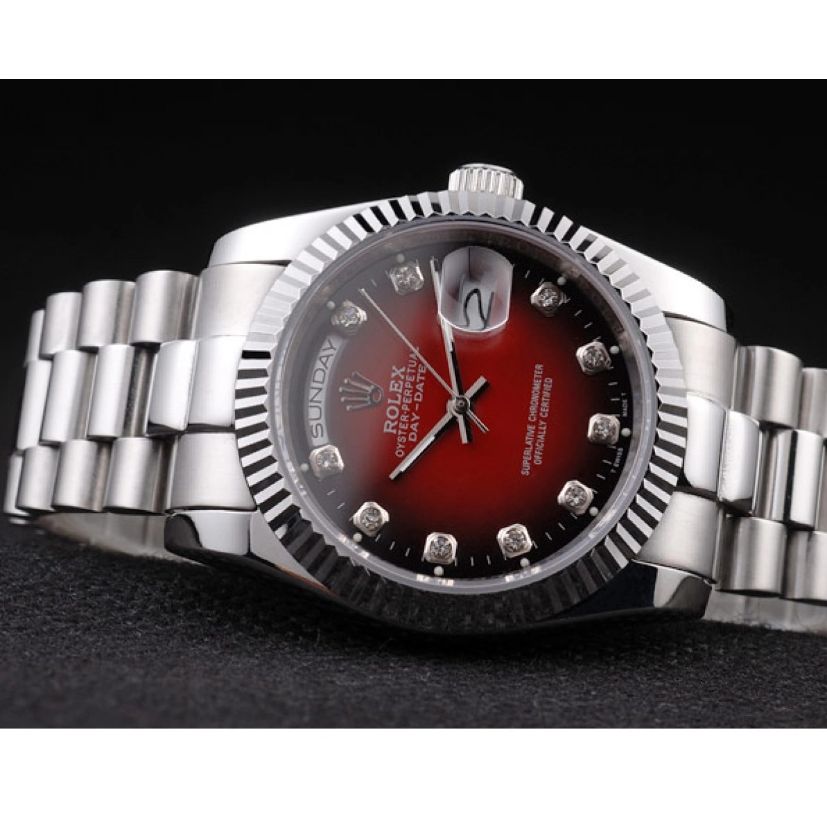 Good Copy Rolex Watches Stainless Day-Date Red Steel Rolex Polished Two Dial Tone 0213