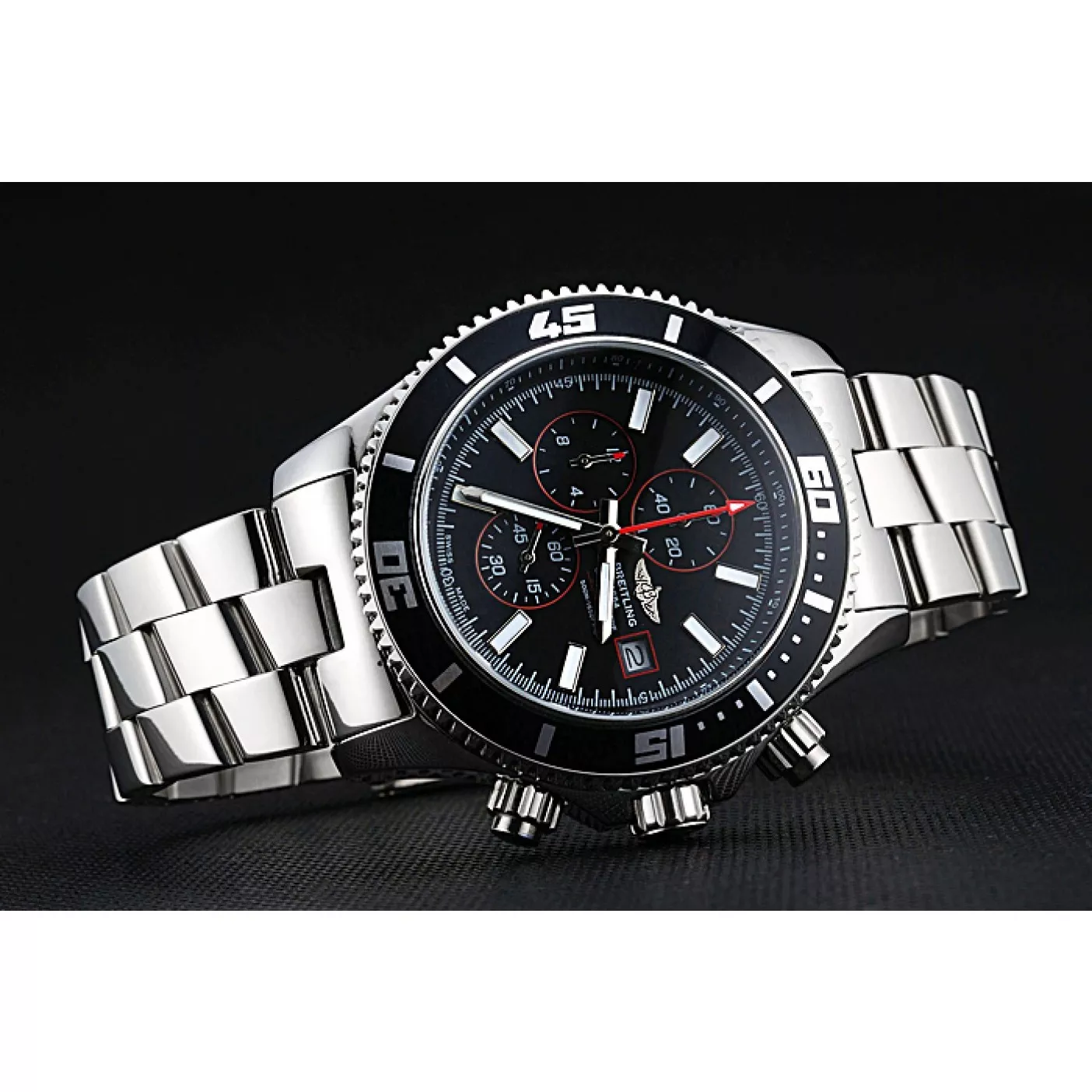 AAA Replica Watches Breitling Superocean Chronograph II Black Dial Stainless Steel Bracelet 622428 0205