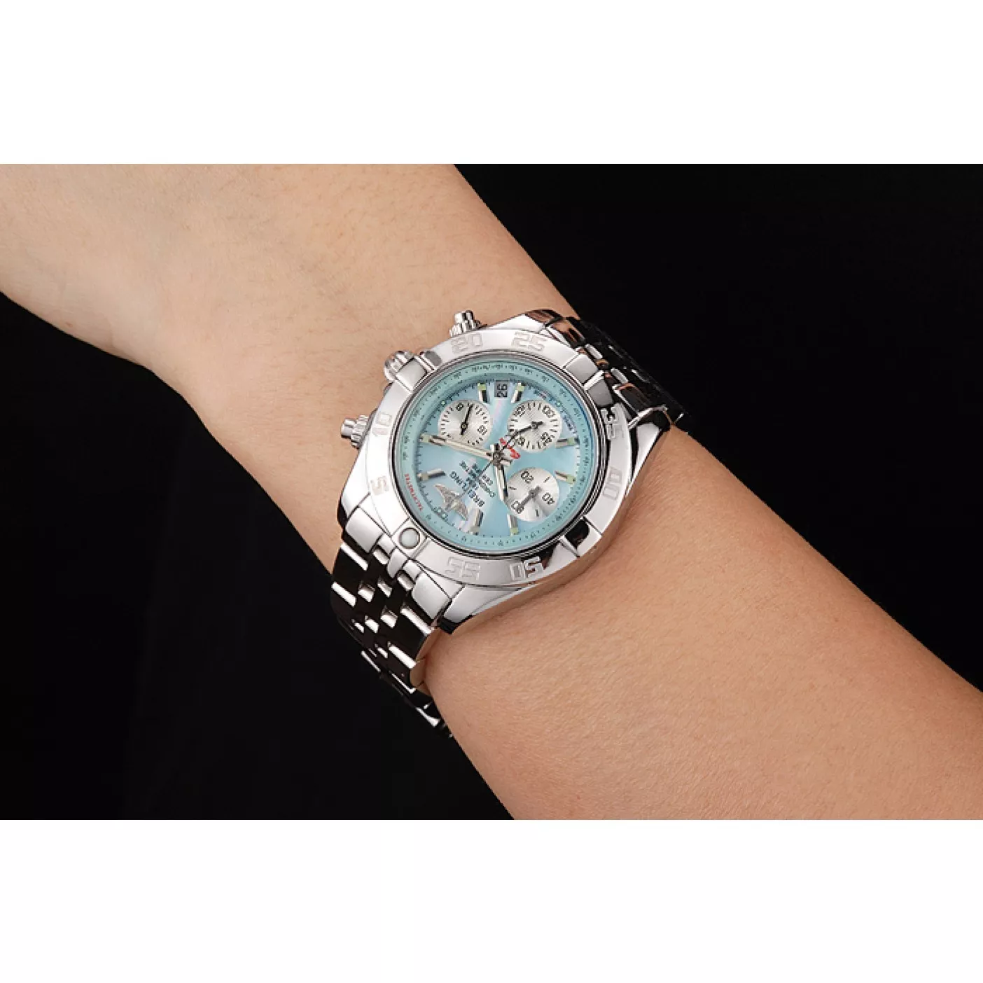 Good Copy Rolex Watches Breitling Chronomat Quartz Light Blue Dial Stainless Steel Case And Bracelet 0205