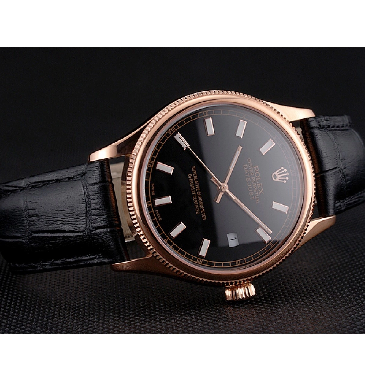 AAA Replica Watches Rose Rolex Dial Strap Gold Leather Datejust Black Black Case Swiss 0222