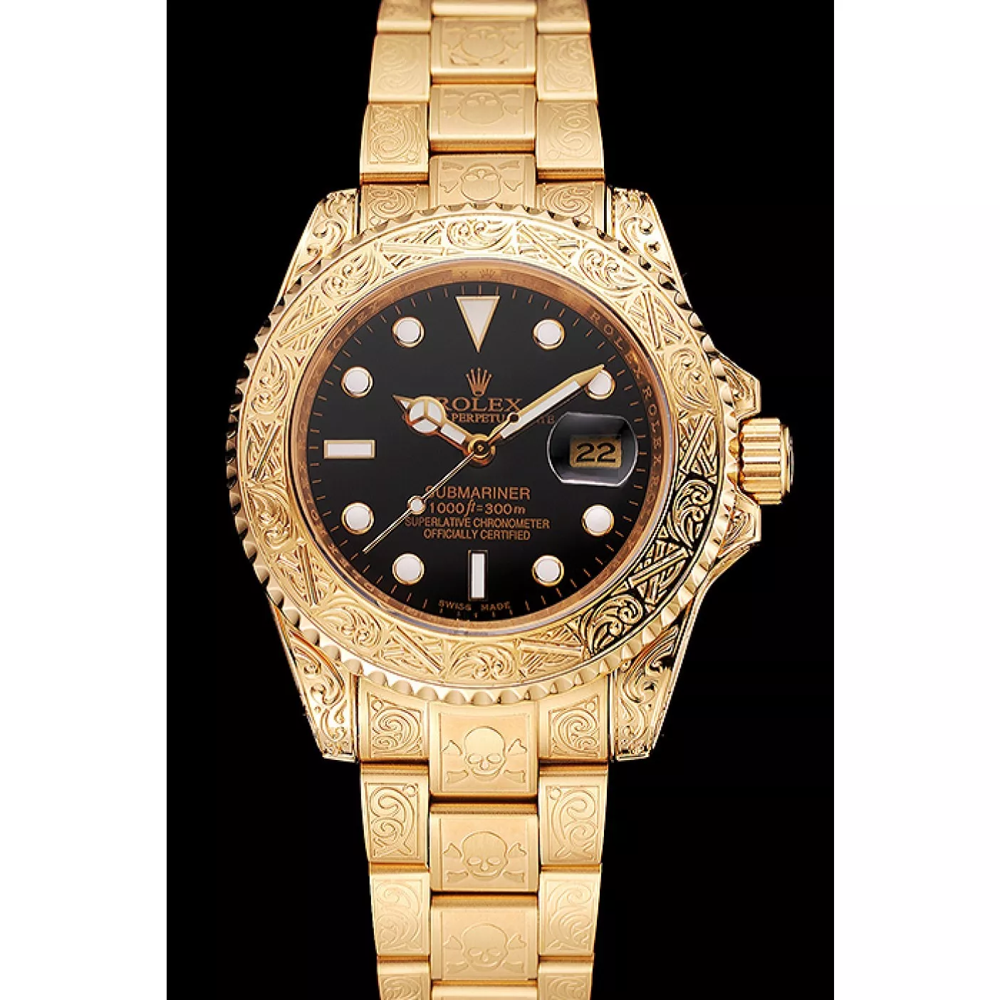 Best AAA Replica Sites Rolex Submariner Skull Limited Edition Black Dial Gold Case And Bracelet 1454071 0203