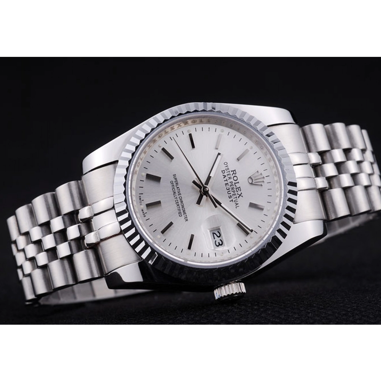 Best AAA Replica Sites Rolex Ribbed 7457 Dial Datejust Bezel Silver 0218