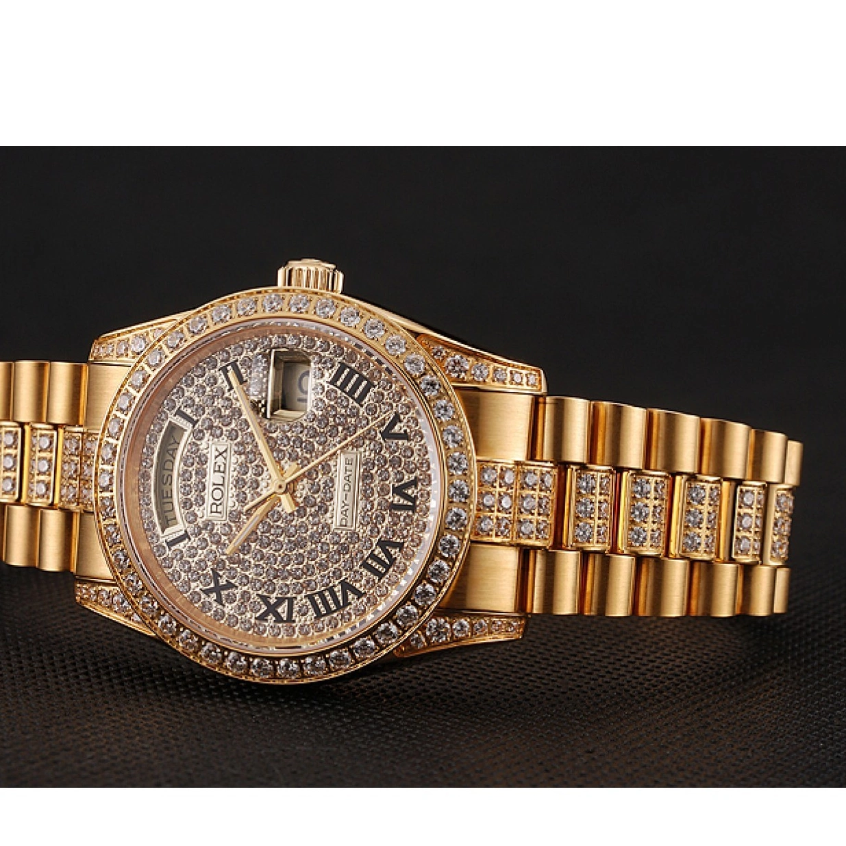 Best AAA Replica Sites Rolex Day-Date Diamond Pave Dial Bracelet Swiss Diamond 1453956 Gold 0220