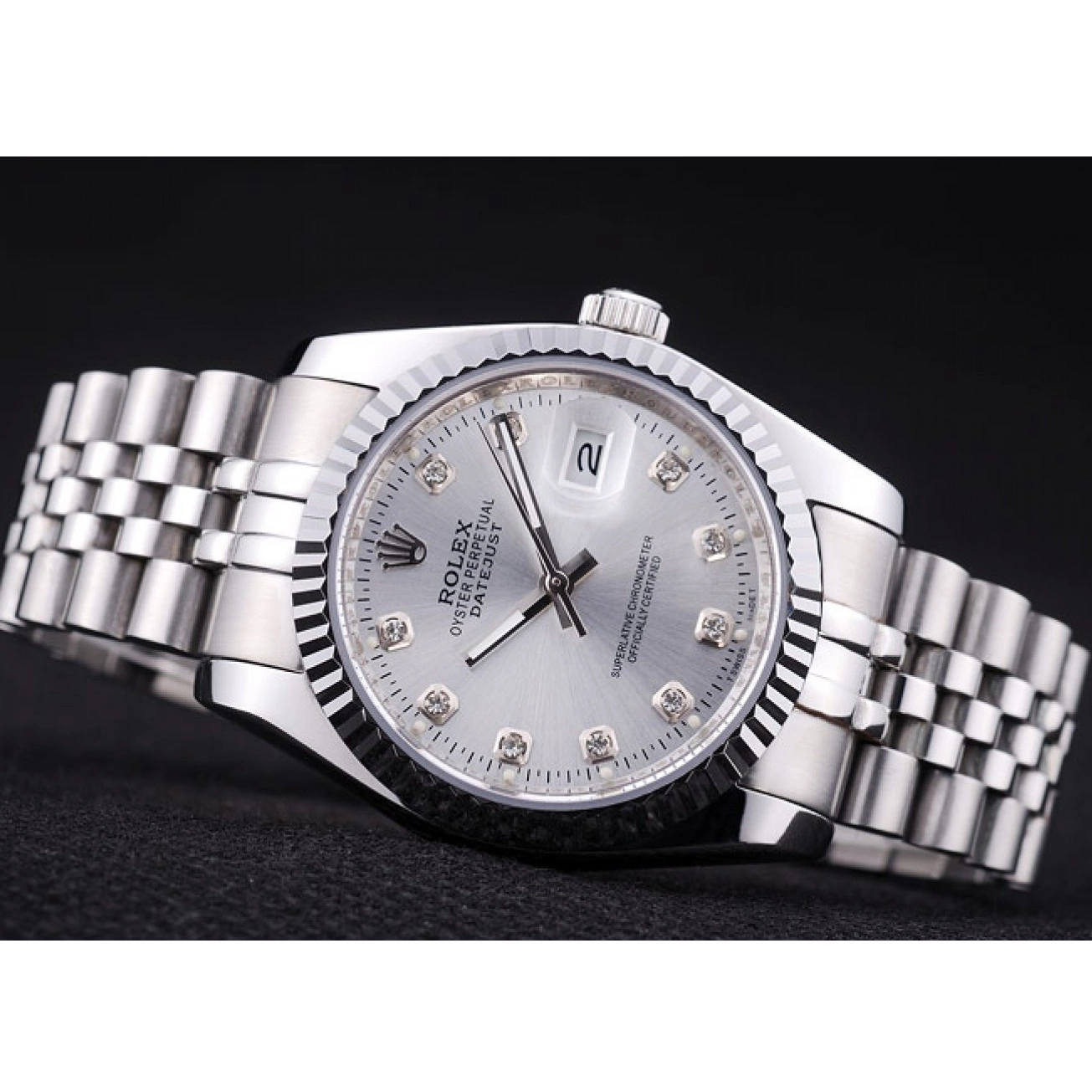 Best AAA Replica Sites Datejust Silver Bezel Rolex Dial Ribbed Diamonds 7455 0219