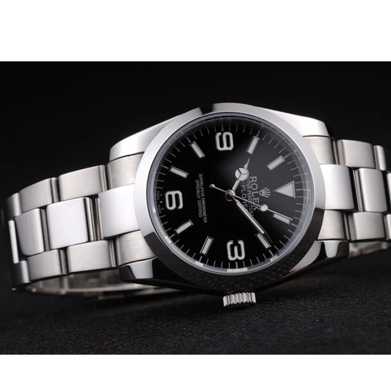 AAA Replica Watches Black Steel Dial Polished 98087 Stainless Explorer Rolex 0218