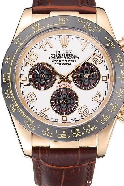 Good Copy Rolex Watches Bracelet Black Leather Rolex Gold Cosmograph Daytona Brown 622634 Subdials Case 0220