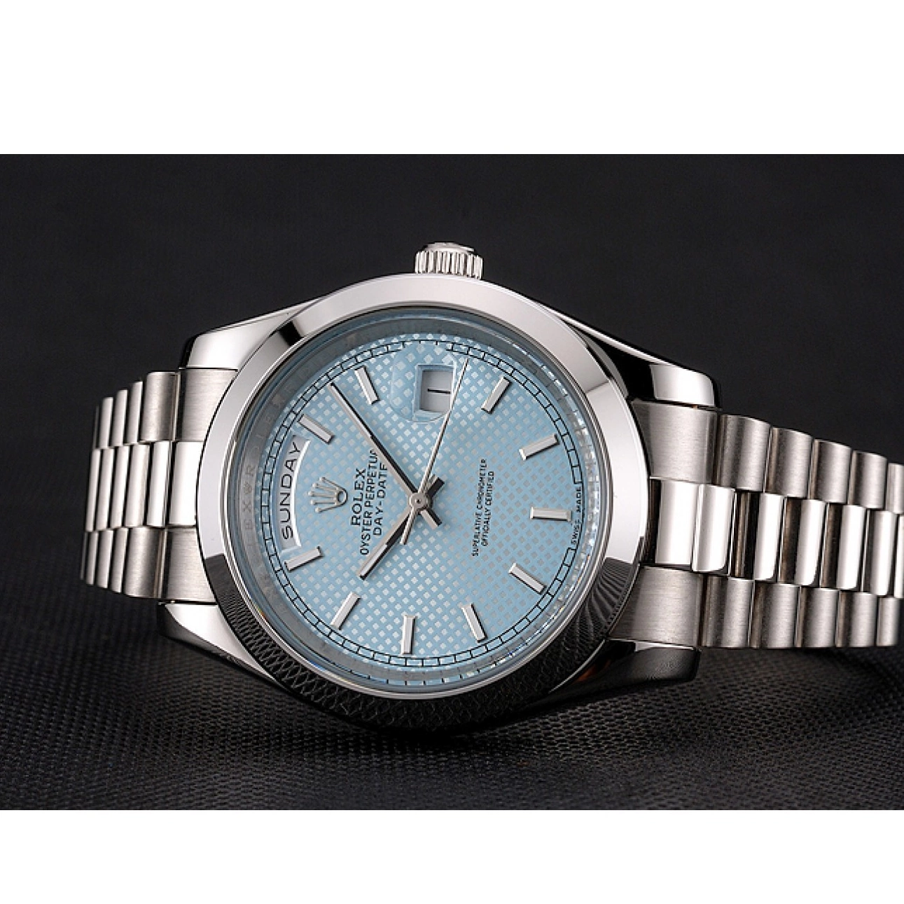 Best AAA Replica Sites Blue Dial Bracelet Rolex Stainless Steel Day Date Case And 40 Ice 0223