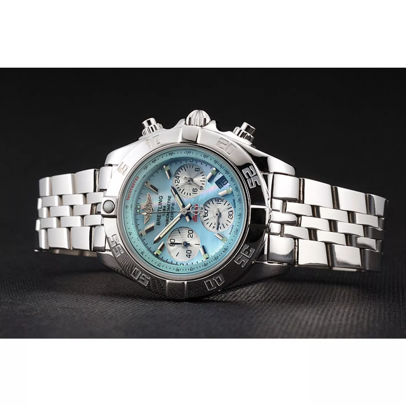 Good Copy Rolex Watches Breitling Chronomat Quartz Light Blue Dial Stainless Steel Case And Bracelet 0205