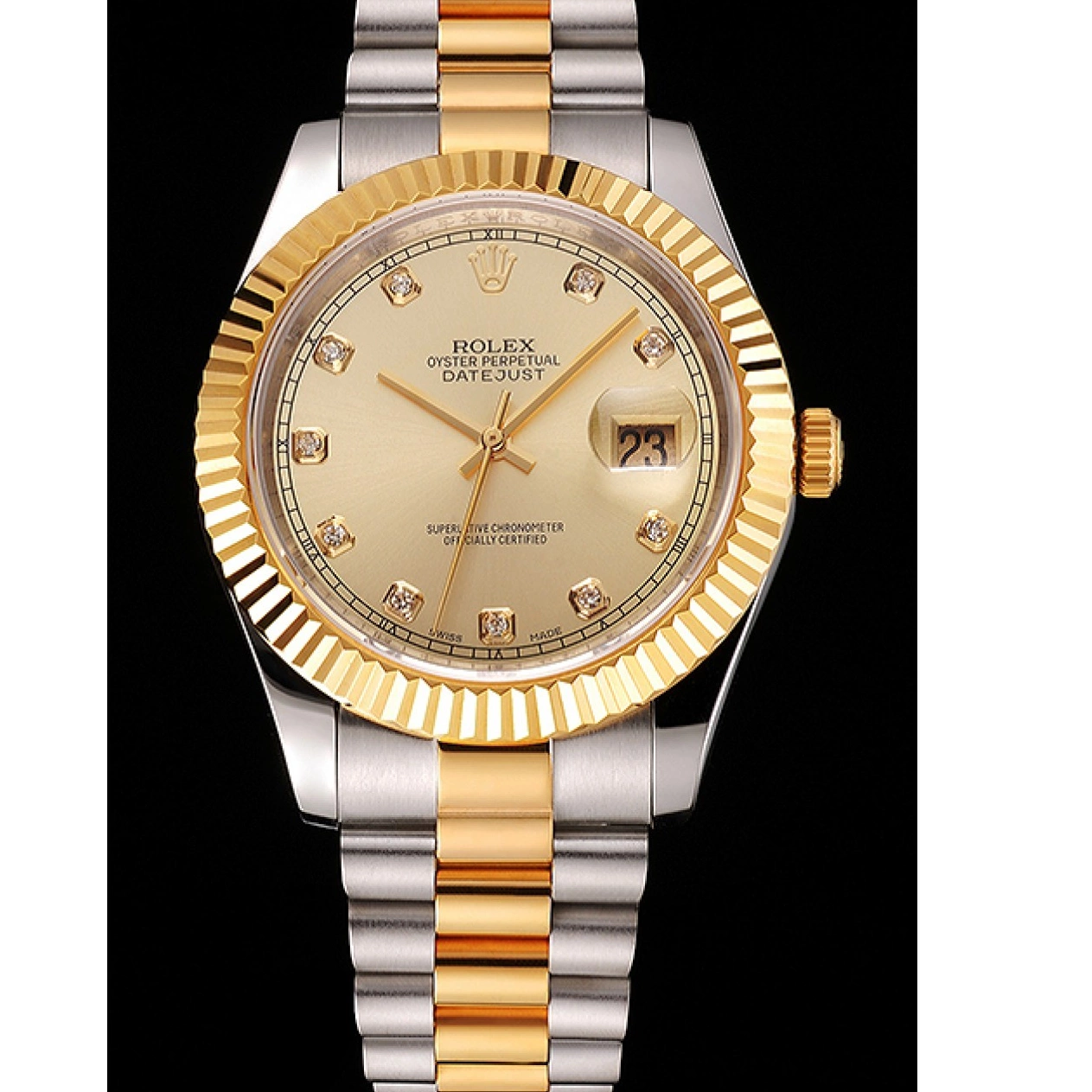 AAA Replica Watches Datejust Swiss Tone Bracelet Gold Dial Case Two Stainless Rolex Steel And Bezel 0219