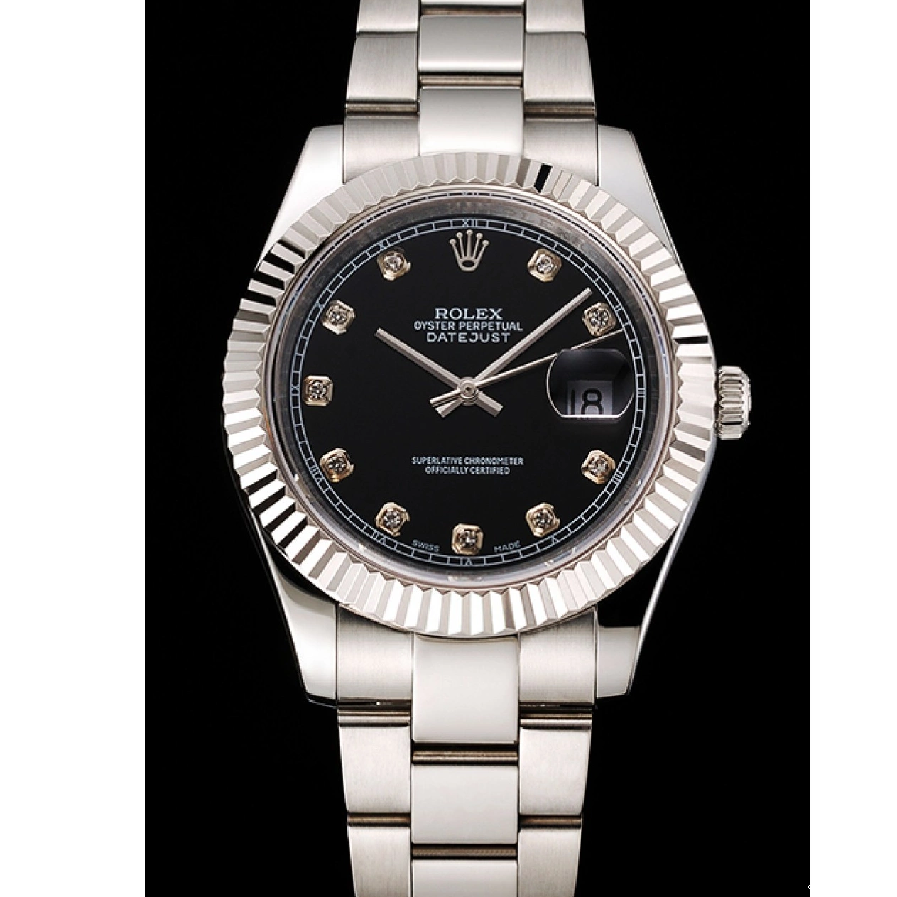 Good Copy Rolex Watches Steel Case Dimond Dial Swiss Marks And Datejust Stainless Bracelet Rolex Hour Black 0219