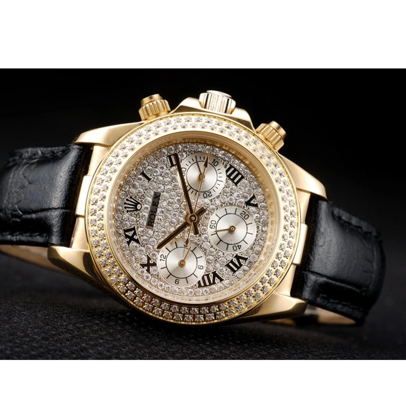 Best AAA Replica Sites Lady Case Rolex Bezel 98238 Crystal Daytona Studded Crystal Gold Dial Studded 0220