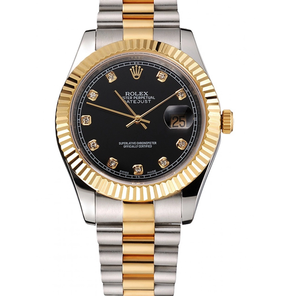 Best AAA Replica Sites Stainless Swiss Gold Steel Rolex Two Dial Bracelet Bezel Black Case Tone Datejust 0221