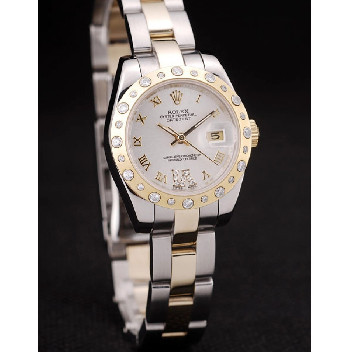 AAA Replica Watches Stainless Steel White Rolex DateJust Plated Diamond Case Brushed Dial 0223