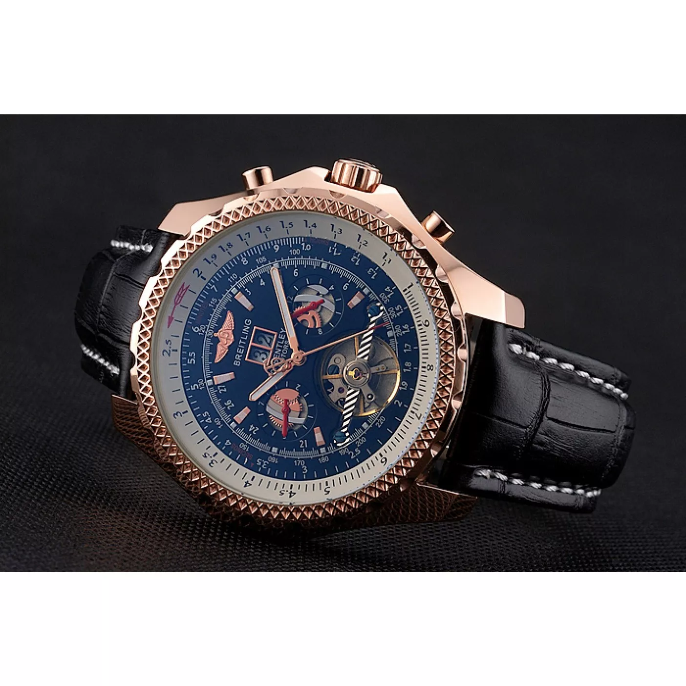 Best AAA Replica Sites Breitling For Bentley Mulliner Tourbillon Black Dial Rose Gold Case Black Leather Strap 0205