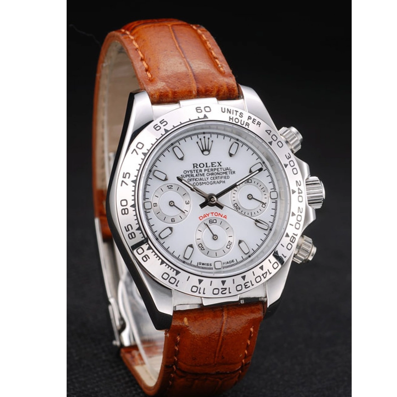 Best AAA Replica Sites Rolex Case Brown Stainless Tachymeter White Leather Steel Lady Strap Dial Daytona 0222